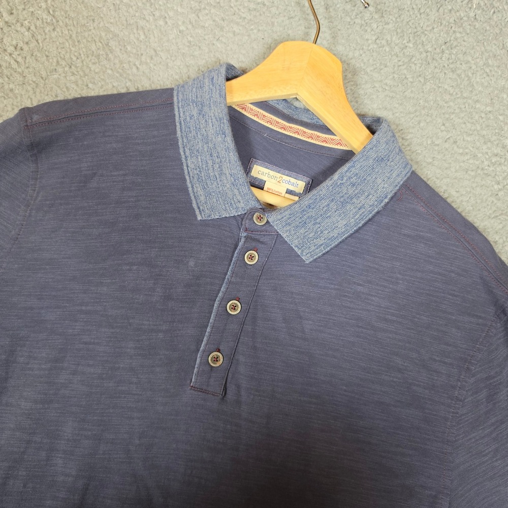 Carbon 2 Cobalt Polo Shirt Mens Medium Blue Good Slub Knit Short Sleeve Cotton‎